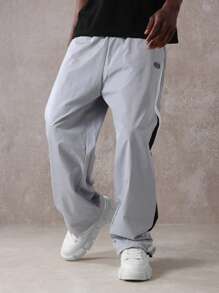 SUMWON Parachute Track Pants Athletic Drawstring Zipper Ankle Colorblock Performance Travel Lounge Athleisure Sports Training Streetwear Comfortable - Grey - View 3