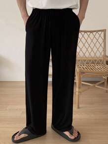 DAZY Pantalones de pijama negros lisos para hombres, para primavera/verano