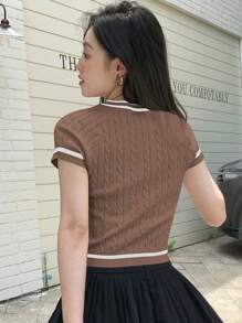 DAZY Casual Colorblock Trim Short Sleeve Knit Top - Camel - View 7