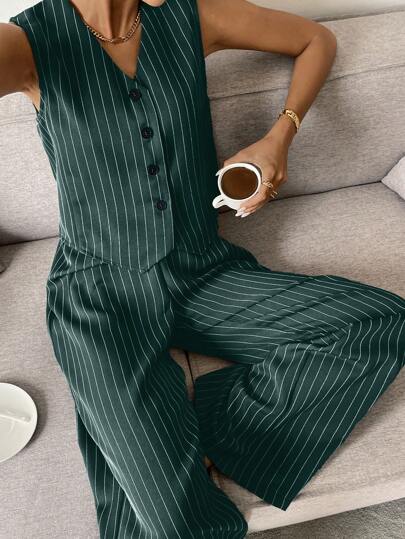 Siren Gaze Set de 2 piezas de chaleco y pantalón a rayas de estilo casual y formal