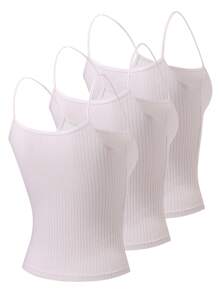 3pcs/Set Tween Girl White Ribbed Racer Back Cami Top Bralette Underwear Set, Casual - Grey - View 2