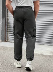 RueChic Men Flap Pocket Side Sweatpants - Dark Grey - View 2