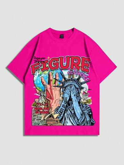 Street Life Men's Vintage Painting Letter Print Round Neck Short Sleeve Casual T-Shirt