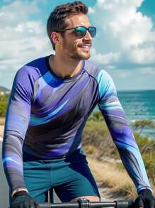 Manfinity VDAYZ Men's Full Print Crew Neck Raglan Long Sleeve Surfing T-Shirt - Blue - View 3