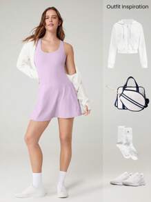 GLOWMODE Vestido activo con pantalones cortos incorporados, bolsillos laterales, agarre antideslizante y escote de tipo pico con tirantes cruzados en la espalda, diseño transpirable y de secado rápido "FeatherFit ™-Air" pensado para ganar, adecuado para tenis, golf, pickleball y uso diario