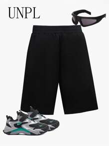 SHEIN Bộ 1 món, Quần short thể thao in số đơn giản rộng rãi mùa hè cho bé trai - màu đen - Xem 7