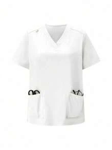 TaskEZ Conjunto Uniforme de Verão Simples de Manga Curta com Bolso na Parte Superior e Calça, Conjuntos de Scrubs