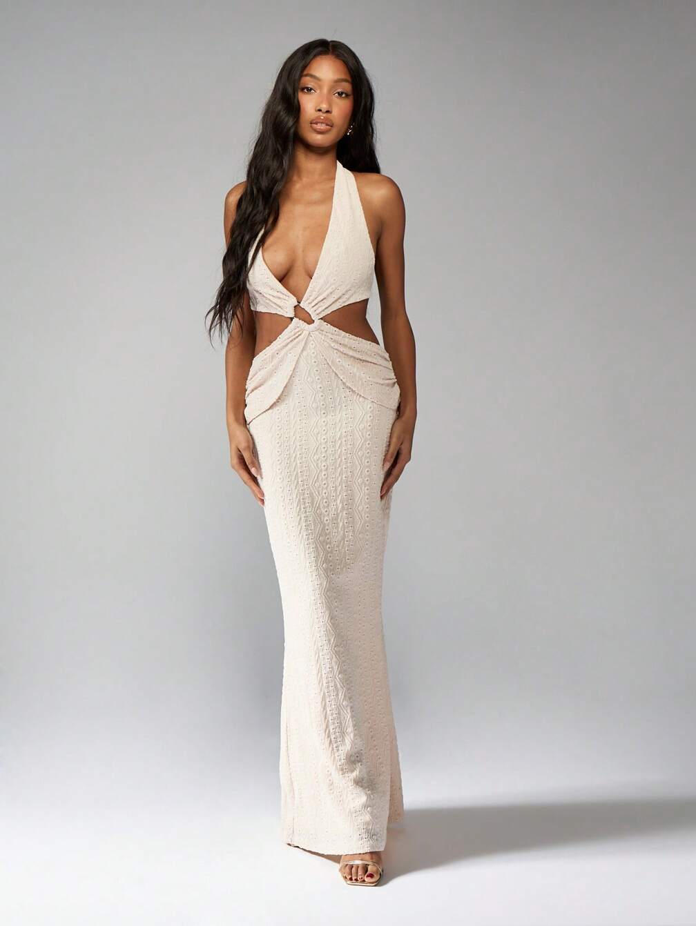 plunge halter dress maxi Jessa Plunge Halter Neck Maxi Dress