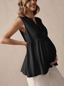 SHEIN Sleeveless Solid Color Tie-Up Maternity Shirt, Minimalist & Fashionable For Summer - Black - View 6