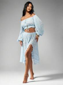 MISSGUIDED Off Shoulder Ruched Crop Top Balloon Sleeve Summer Spring Beach Boho Festival Peasant Blouse Shirred Elastic Ruffle Party Evening
