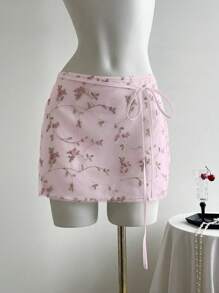 Elamini Women Sexy Embroidered Mesh Mini Skirt - Pink - View 1