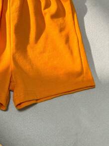 花朵图案灰色压花街头时尚男婴套装带凸起纹理卡其色男婴套装男婴纯色男婴套装 - 橘色 - 查看 4