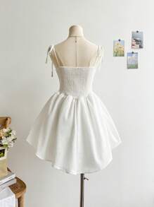 Soleia Vacation Casual Solid Color Hollow Out Spaghetti Strap Mini Dress - White - View 2