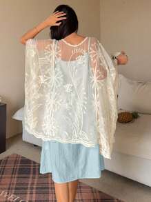 DAZY Lace Trim 2pcs/Set Loose Women Pajama Set, Fall Winter Clothes - Blue - View 5