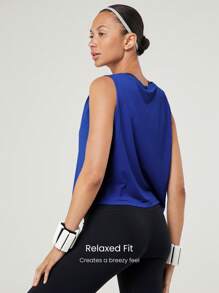 GLOWMODE Major Flex Relaxed Fit Tee Low Impact Yoga Studio Summer Quick Dry Moisture Wicking Gym - Blue - View 3