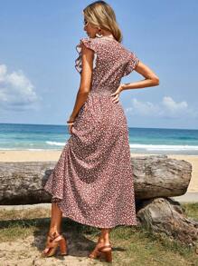 EURMUSE Ditsy Floral Print Ruffle Trim Dress - Multicolor - View 2