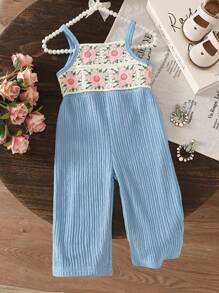 SHEIN 女童夏季连体裤，可爱印花宽松吊带连体裤，欧美风