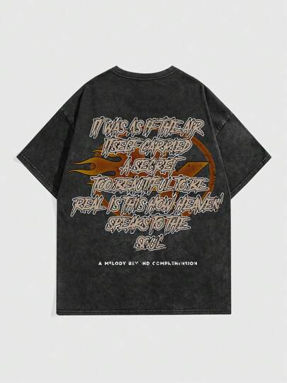 Street Life Camiseta de manga corta con estampado vintage desgastado de "La Novia Cadáver" para hombre