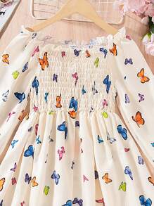 ¡Recién lanzado! Vestido de largo medio para niñas preadolescentes. Tiene una estampa digital de mariposa, una silueta ceñida, mangas largas y un cuello cuadrado. Cómodo, elegante, dulce y lindo, es imprescindible para el uso diario y las salidas.