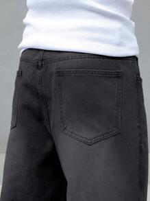 Manfinity EMRG 男士休闲简约牛仔裤，适合夏季 - 黑色 - 查看 4