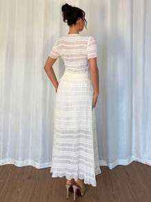 Chiquease 2pcs Women Spring Vacation Outfit, Elegant Set - Apricot - View 2