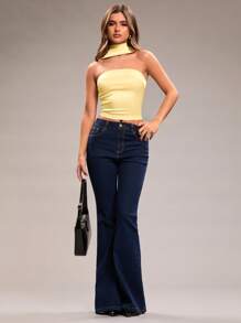 SHEIN BAE Women Solid Color Bandeau Top, Minimalist Fashion, Suitable For Summer,Butter Yellow - Yellow - View 3