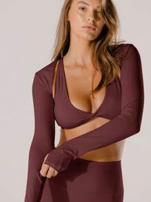 Aralina Leisurewear Crop Active Shrug With Thumb Detail And Bag