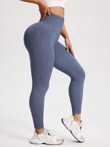 Easithlete 1pc Gray Seamless Knit Compression Sport Leggings For Fitness, Yoga, And Workout