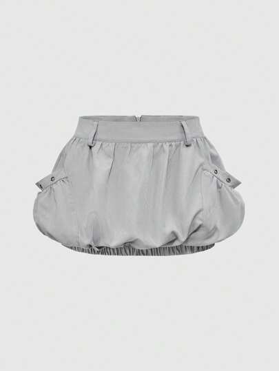 Grunge Punk Summer Beach Graduation Easter Concert Nashville Vacation Streetwear Vintage Distressed Retro Cargo Pocket Metal Eyelet Flared Mini Skirt For Women