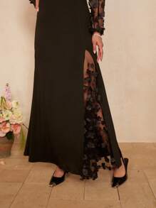 Roveilla Vrouwen Plus Size Elegante Romantische 3D Bloem Off Shoulder Lange Mouw Jurk