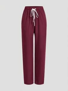 TaskEZ Uniform Set: V-Neck Short Sleeve Tailored Blouse And Drawstring Straight Leg Casual Pants, Scrub Sets - Red Violet - View 3