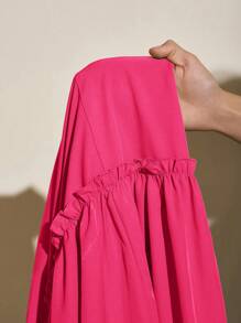 Slaydiva Women's Solid Color Layered Slip Dress Bohemian Dress - Hot Pink - View 7