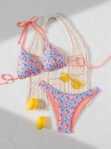 Swim Mod Bộ bikini hai mảnh in họa tiết gợi cảm dễ thương cho kỳ nghỉ xuân dành cho nữ, quần bơi buộc dây bên hông, trang phục đi biển 2 mảnh có thể điều chỉnh, lễ hội Boho - Nhiều màu - Xem 3