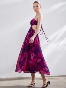 SHEIN Privé Chiffon Floral Print Halter Neck Dress - Multicolor - View 2