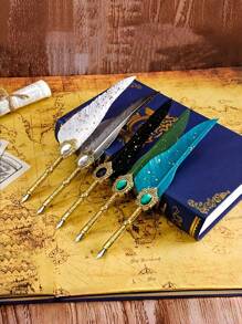 1 Set Jubaboz Calligraphy Brush Pen With Stamp And Sealing Wax, Feather Pen, Ink, Vintage Writing Ink Dip Pen With Mechanical Gear Back To School