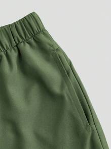 TaskEZ Uniform Set: V-Neck Short Sleeve Tailored Blouse And Drawstring Straight Leg Casual Pants - Olive Green - View 8