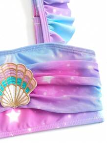 WESTFADE Young 3 pièces/Ensemble Maillots de bain pour toutes petites filles, Imprimé écailles de poisson mignon avec décoration de coquillage, Ensemble bikini queue de sirène