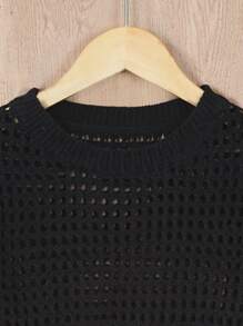 SHEIN Pull à manches évasées ajouré en tricot de couleur unie pour adolescentes