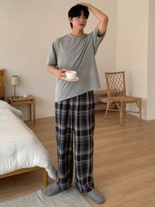 DAZY Men's Plaid Indigo Blue Loungewear Bottoms, Spring & Summer, Fall Pajama, Winter