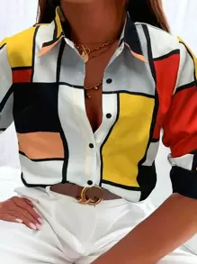 INAWLY 大尺碼女性多彩印花簡約日常襯衫 - 彩色 - 查看 1