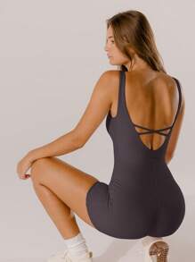 Aralina Leisurewear Active 粉彩粉色紧身塑身衣运动连体衣 - 深灰色 - 查看 2