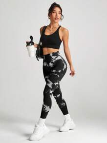 SHEIN Yoga Trendy High Waisted Seamless Tie-Dye Leggings Yoga Women Pants - Multicolor - View 4