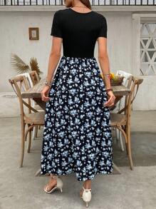 EMERY ROSE Vestido largo con escote cuadrado y línea A con estampado floral diminuto para mujeres