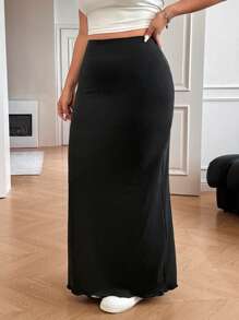 GalTyme Black Long Pencil Skirt For Plus Size Women, Casual - Black - View 4