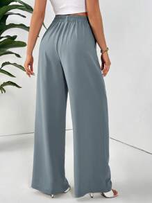 SHEIN Essnce Quần dài màu trơn cơ bản cho nữ, thời trang cho mùa hè - Màu xanh bụi bặm - Xem 2