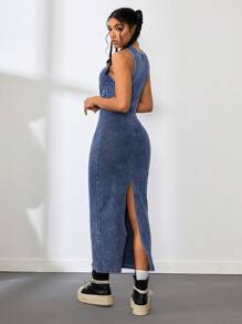 K-Vae Women's Denim Dress Casual Tight Stretch Sleeveless Blue Tight Long Dress Tall Ladies Dress Elegant Dress Summer Summer Outfits For Women Romantic Dresses Summer Dresses For Women Tall Women Clothes Tall Women Tall Women Clothes  Nice Dress For Women Casual Dresses For Woman Women Midi Dresses Casual Dresses For Women
