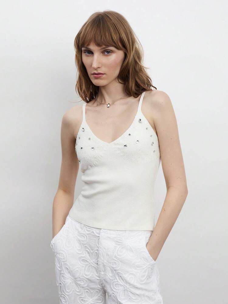 SHEIN Maija Women's Rhinestone Decor Camisole Knit Top