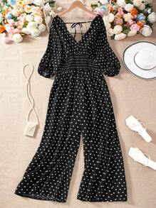 DreamSkyne Mono de una pieza con lunares de talla grande, minimalista y de moda, adecuado para el verano - Negro - Ver 1
