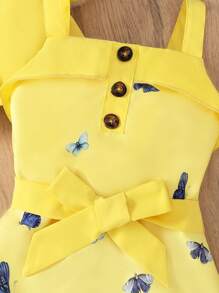 Elladie kids 2pcs/Set Little Girls Pink Woven Stand Collar Jacket And Cute Sleeveless Dress Summer Holiday - Yellow - View 4