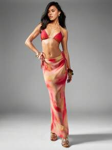 MISSGUIDED Tie-Dye Chiffon Maxi Skirt With Side Drawstring Festival Boho Beach Summer Lightweight Flowy Long Floor Length Vacation Holiday Party - Multicolor - View 4